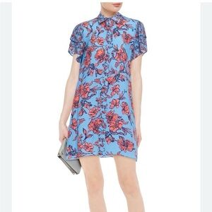 Floral-print Cupro Mini Shirt Dress In Blue — Size S